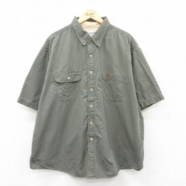 XL★古着 カーハート Carhartt 半袖 シャツ メンズ 大きいサイズ コットン 濃緑 グリーン 【spe】 25apr28 中古 トップス