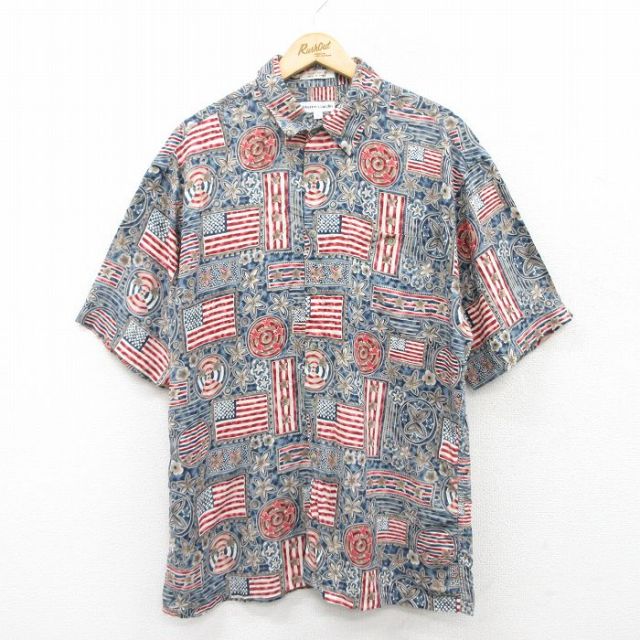 ピエールカルダン 90s 半袖シャツ 星条旗花総柄 ネイビー L | 古着