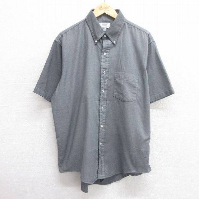 XL★古着 アロー 半袖 シャツ メンズ 90年代 90s 大きいサイズ ボタンダウン USA製 グレー ストライプ 25apr28 中古 トップス