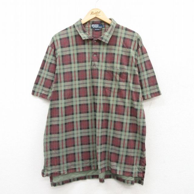 XL★古着 ラルフローレン Ralph Lauren 半袖 ブランド シャツ メンズ 90年代 90s 大きいサイズ コットン 緑他 グリーン チェック 【spe】 25apr28 中古 トップス