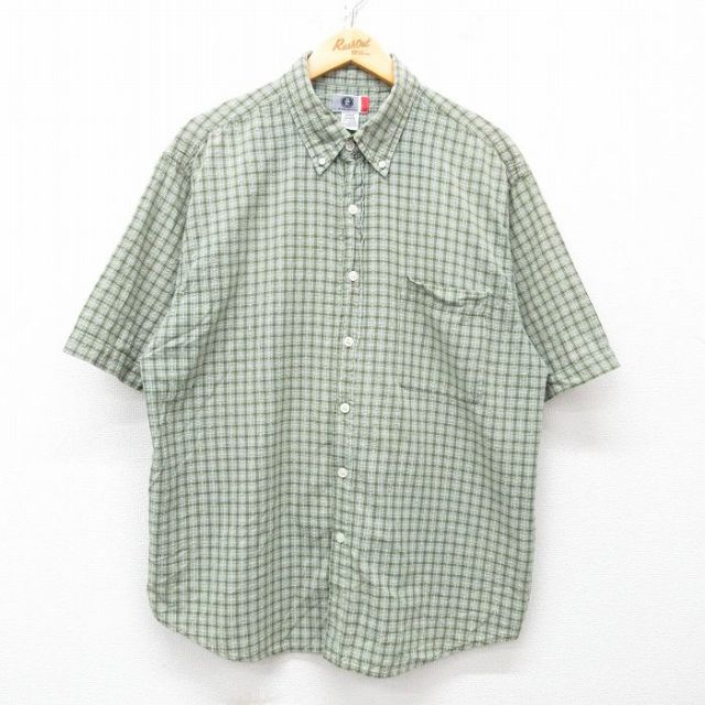 XL★古着 アリゾナジーンズ 半袖 シャツ メンズ 00年代 00s コットン ボタンダウン 緑他 グリーン チェック 25apr30 中古 トップス
