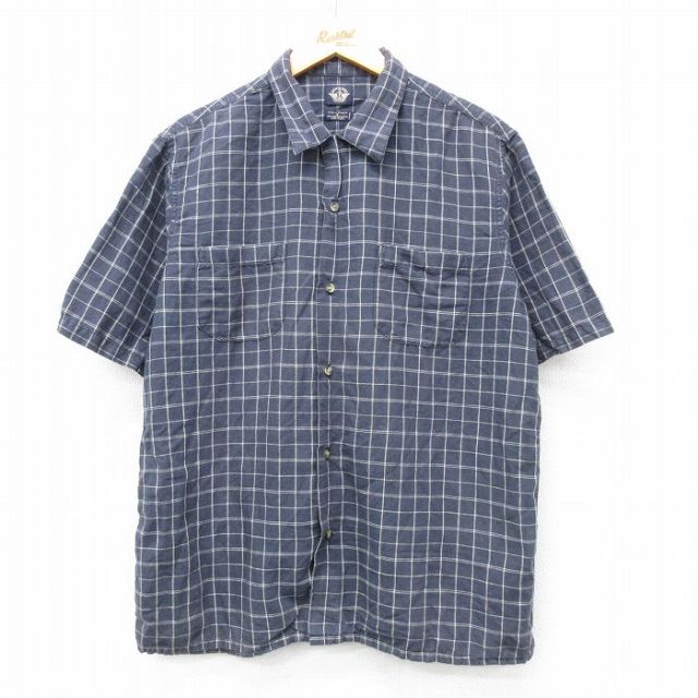 L★古着 ドッカーズ 半袖 シャツ メンズ 00年代 00s リネン 紺他 ネイビー チェック 【spe】 25apr30 中古 トップス