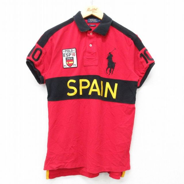 S★古着 ラルフローレン Ralph Lauren 半袖 ブランド ラガー シャツ メンズ ビッグポニー スペイン ESP 10 コットン 赤他 レッド 25apr30 中古 トップス