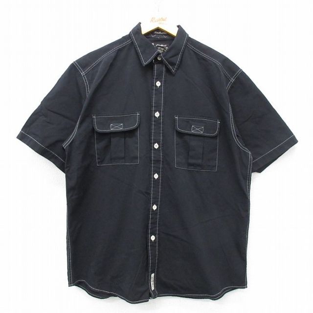 XL★古着 エディーバウアー 半袖 シャツ メンズ コットン 黒 ブラック 25apr30 中古 トップス