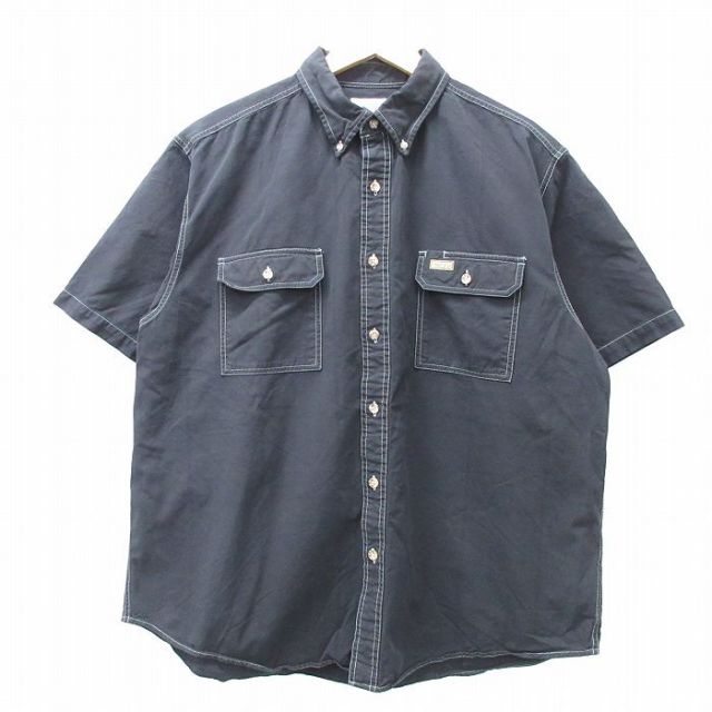 XL★古着 カーハート Carhartt 半袖 シャツ メンズ 大きいサイズ コットン ボタンダウン 黒他 ブラック ストライプ 【spe】 25apr30 中古 トップス