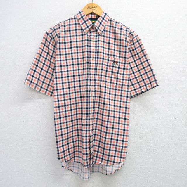 L★古着 半袖 シャツ メンズ IVY CREW コットン ボタンダウン オレンジ他 チェック 25apr30 中古 トップス