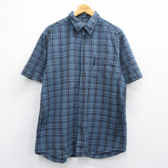 L★古着 コロンビア COLUMBIA 半袖 シャツ メンズ 00年代 00s コットン 紺他 ネイビー チェック 25apr30 中古 トップス