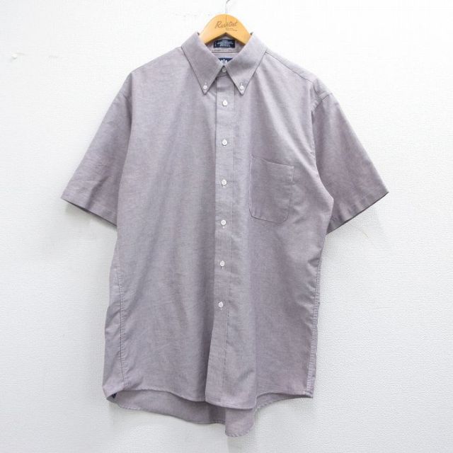 【50%OFF】L★古着 半袖 シャツ メンズ 90年代 90s オックスフォード USA製 薄紫系 パープル 25apr30 中古 トップス