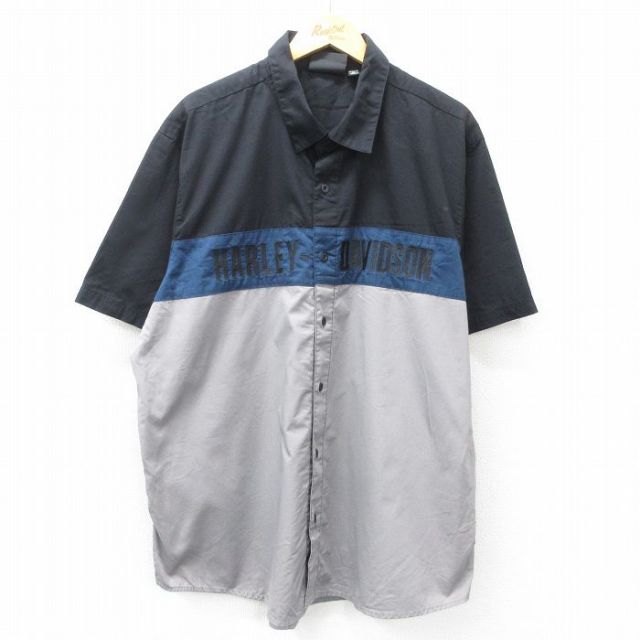 XL★古着 ハーレーダビッドソン Harley Davidson 半袖 シャツ メンズ マルチカラー 大きいサイズ ロング丈 グレー他 【spe】 25may01 中古 トップス