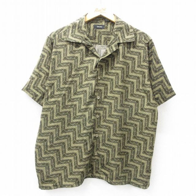 L★古着 半袖 シャツ メンズ 開襟 オープンカラー 緑系他 グリーン 25may01 中古 トップス