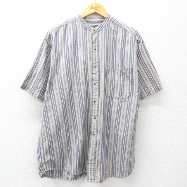XL★古着 リーバイス Levis 半袖 シャツ メンズ コットン ノーカラー 紺他 ネイビー ストライプ 25may01 中古 トップス