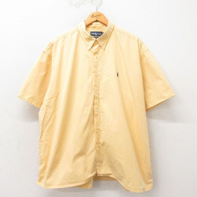 XL★古着 ラルフローレン Ralph Lauren 半袖 ブランド シャツ メンズ 90年代 90s ワンポイントロゴ GREGGOR 大きいサイズ コットン ボタンダウン 黄 イエロー 【spe】 25may02 中古 トップス