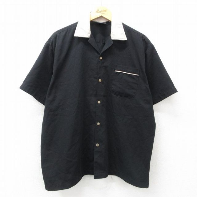 XL★古着 半袖 シャツ メンズ 90年代 90s 大きいサイズ 開襟 オープンカラー USA製 黒他 ブラック 【spe】 25may07 中古 トップス