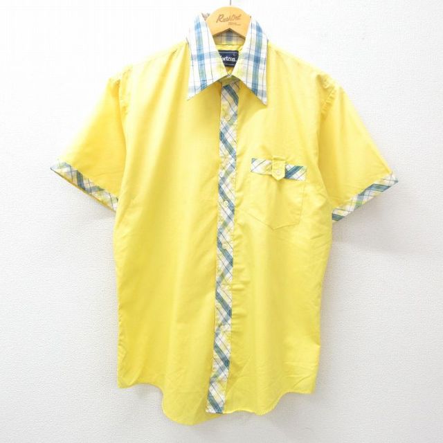 【50%OFF】L★古着 半袖 シャツ メンズ 80年代 80s 黄他 イエロー 25may07 中古 トップス