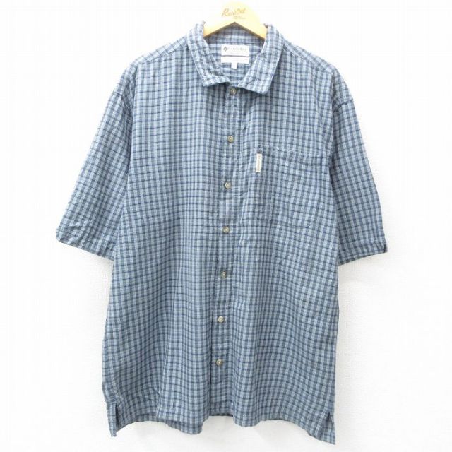 XL★古着 コロンビア COLUMBIA 半袖 シャツ メンズ 00年代 00s コットン 紺他 ネイビー 25may07 中古 トップス