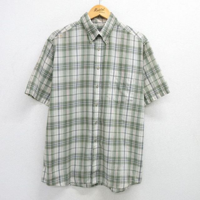 XL★古着 半袖 シャツ メンズ 90年代 90s ボタンダウン 薄緑他 グリーン チェック 25may08 中古 トップス