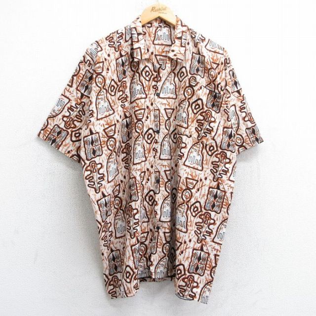 【50%OFF】半袖シャツ 総柄 ブラウン XL | 古着