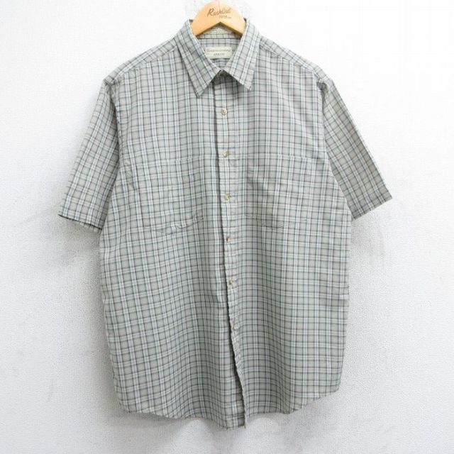 XL★古着 アロー 半袖 シャツ メンズ 90年代 90s ベージュ他 カーキ チェック 25may08 中古 トップス