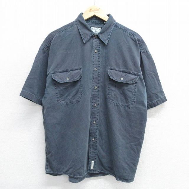 XL★古着 ビューグルボーイ 半袖 シャツ メンズ 90年代 90s 大きいサイズ コットン 濃紺系 ネイビー 25may08 中古 トップス