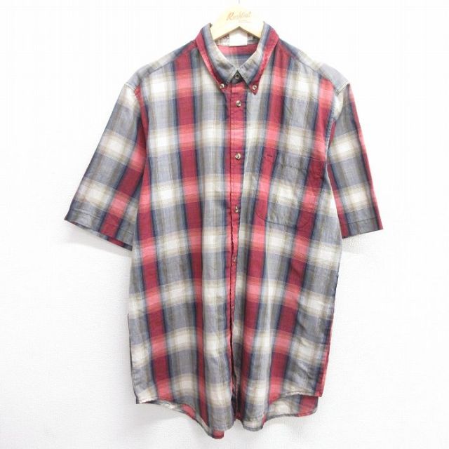XL★古着 マックレガー 半袖 シャツ メンズ 90年代 90s エンジ他 チェック 25may09 中古 トップス