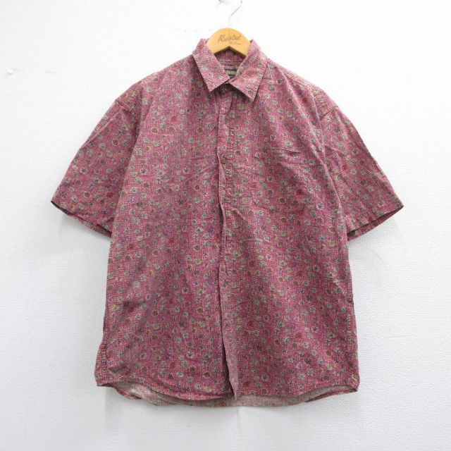 L★古着 半袖 シャツ メンズ 00年代 00s 総柄 コットン エンジ系他 25may09 中古 トップス