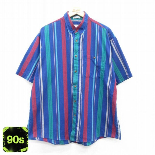 マンハッタン 90s 半袖シャツ ネイビーストライプ XL | 古着