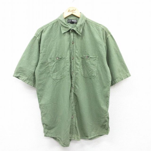 L★古着 半袖 シャツ メンズ コットン 緑 グリーン 25may09 中古 トップス