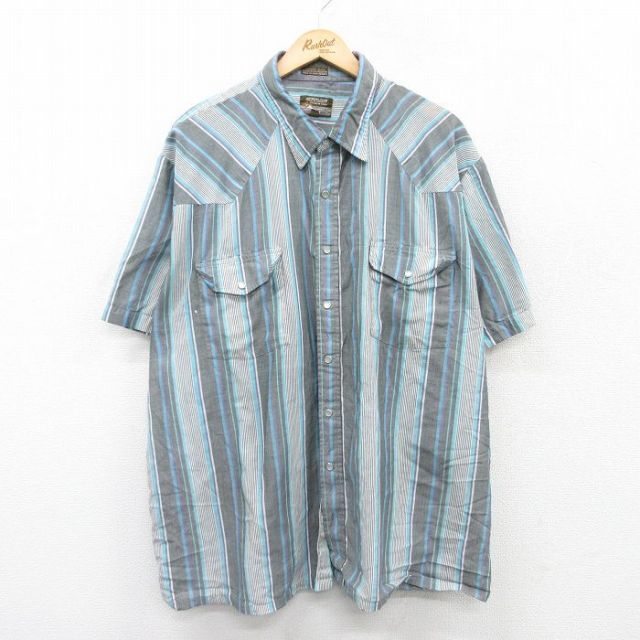 【50%OFF】グレーストライプ 半袖ウエスタンシャツ XL | 古着