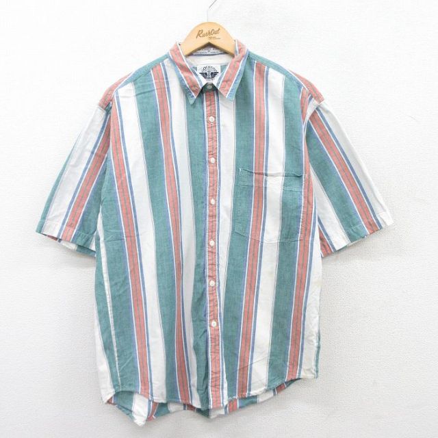 XL★古着 ドッカーズ 半袖 シャツ メンズ 90年代 90s コットン 緑他 グリーン ストライプ 25may09 中古 トップス