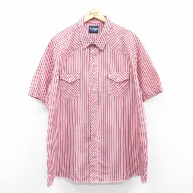 【50%OFF】ラングラー 半袖ウエスタンシャツ レッドストライプ XL | 古着