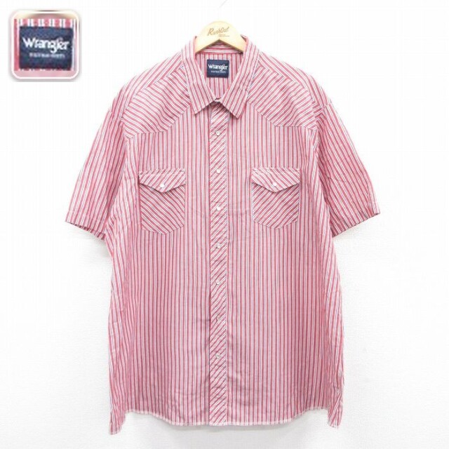 【50%OFF】ラングラー 半袖ウエスタンシャツ レッドストライプ XL | 古着