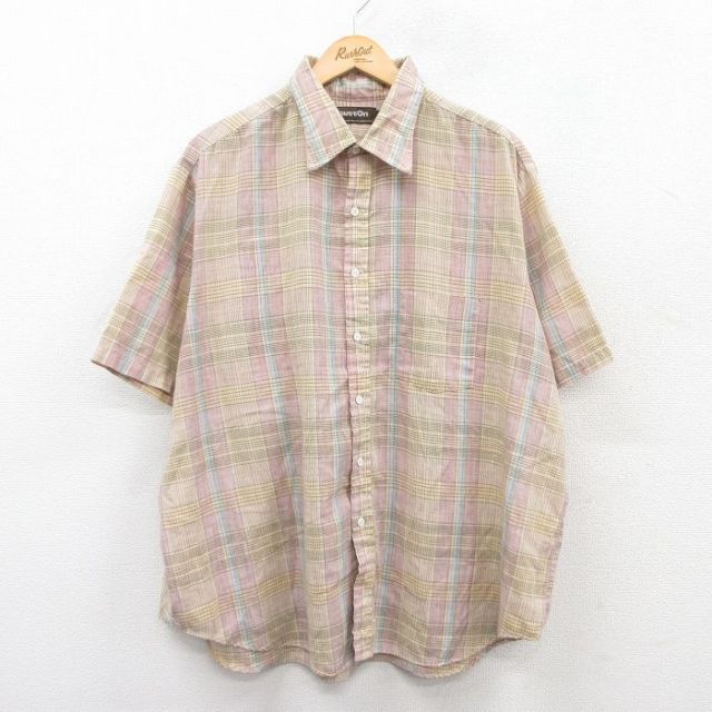 90s 半袖シャツ ベージュチェック XL | 古着