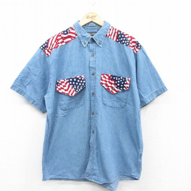 【50%OFF】FADED GLORY 半袖ウエスタンシャツ 星条旗 ネイビー XL | 古着