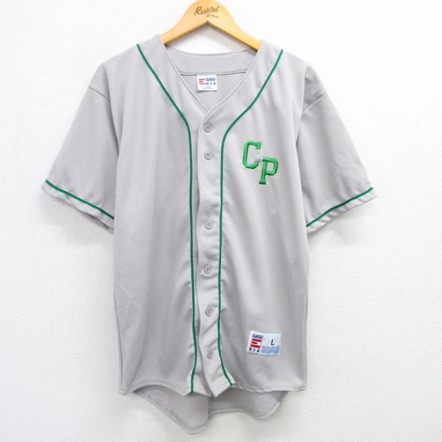 L★古着 半袖 ベースボール シャツ メンズ 90年代 90s CP 15 USA製 グレー他 25may09 中古 トップス