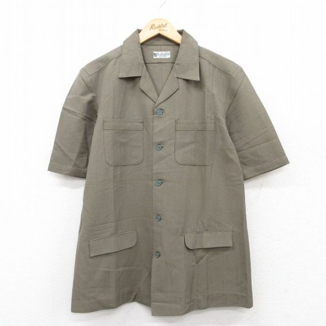 【20%OFF】M★古着 半袖 シャツ メンズ 90年代 90s 開襟 オープンカラー 濃緑 グリーン 25may10 中古 トップス