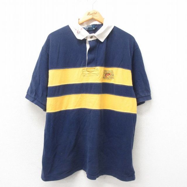 XL★古着 ラルフローレン Ralph Lauren 半袖 ラガー シャツ メンズ 鹿の子 大きいサイズ コットン 紺 ネイビー 25may12 中古 トップス