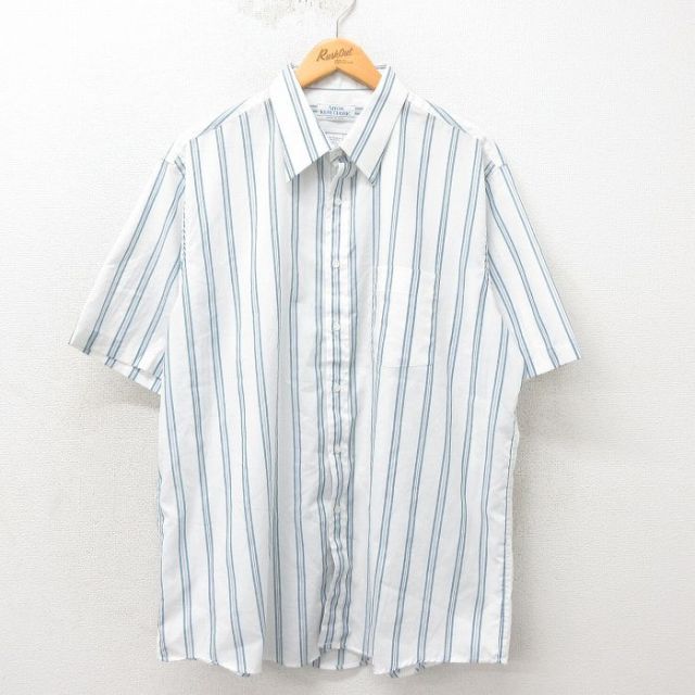 XL★古着 アロー 半袖 シャツ メンズ 90年代 90s 大きいサイズ USA製 白他 ホワイト ストライプ 25may12 中古 トップス