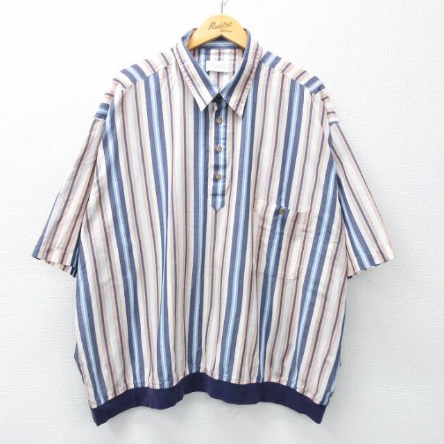 90s 半袖シャツ ネイビーストライプ XL | 古着