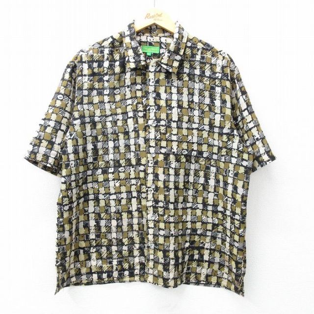 XL★古着 半袖 シャツ メンズ 総柄 黒他 ブラック 25may15 中古 トップス