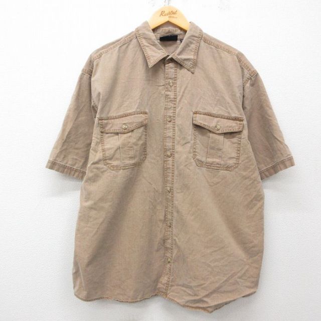 XL★古着 ルート66 半袖 シャツ メンズ 00年代 00s 大きいサイズ コットン 薄茶 ブラウン 【spe】 25may14 中古 トップス
