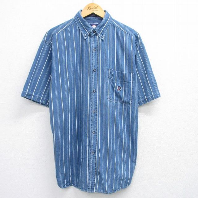 00s 半袖シャツ ネイビーストライプ XL | 古着