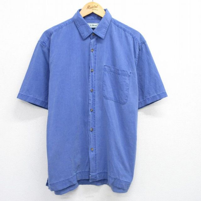 L★古着 エルエルビーン LLBEAN 半袖 シャツ メンズ 90年代 90s コットン カナダ製 薄紺 ネイビー 25may15 中古 トップス
