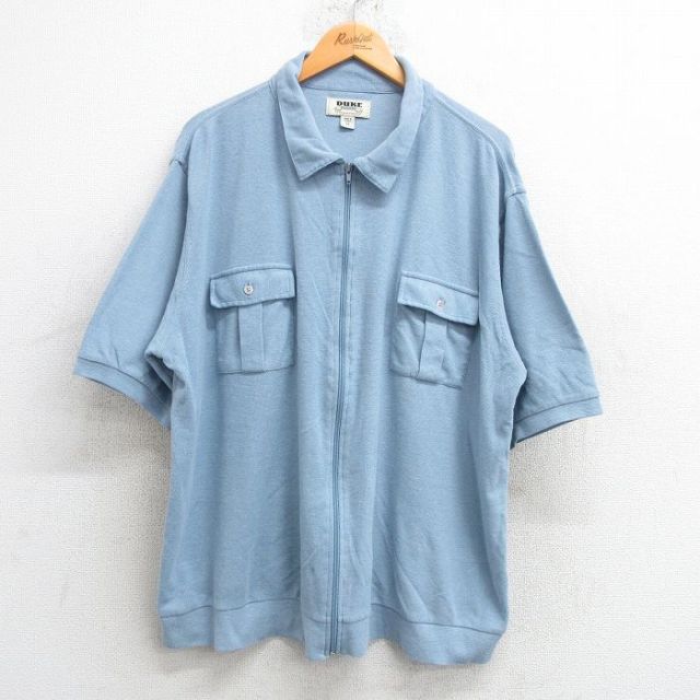 XL★古着 HABAND 半袖 フルジップ シャツ メンズ 大きいサイズ 薄紺 ネイビー 25may17 中古 トップス