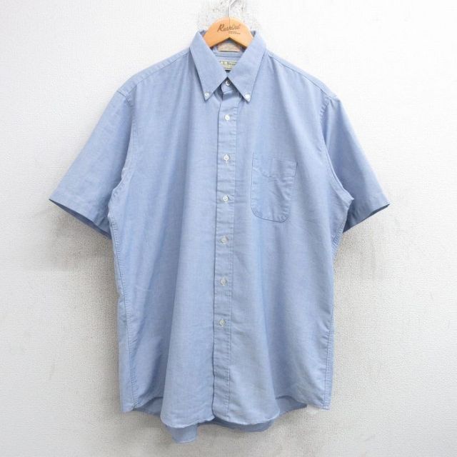 XL★古着 エルエルビーン LLBEAN 半袖 シャツ メンズ 80年代 80s オックスフォード 大きいサイズ ロング丈 ボタンダウン USA製 薄紺系 ネイビー 【spe】 25may17 中古 トップス