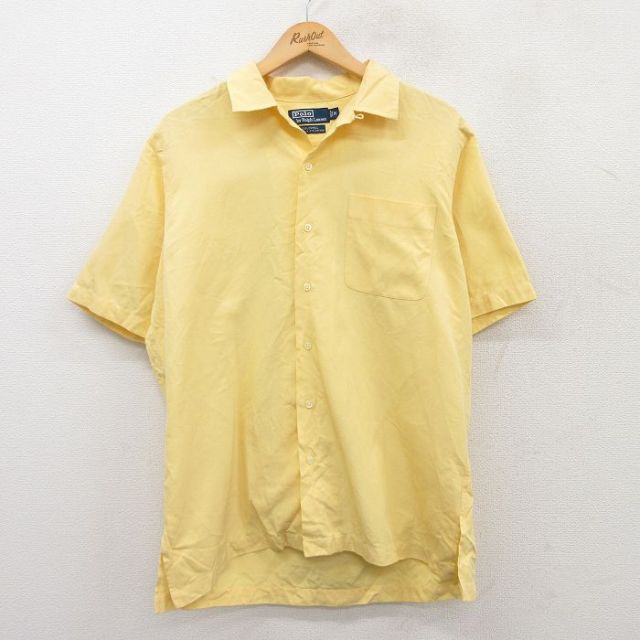 L★古着 ラルフローレン Ralph Lauren 半袖 ブランド シャツ メンズ 90年代 90s CALDWELL シルク 開襟 オープンカラー 黄 イエロー 25may20 中古 トップス