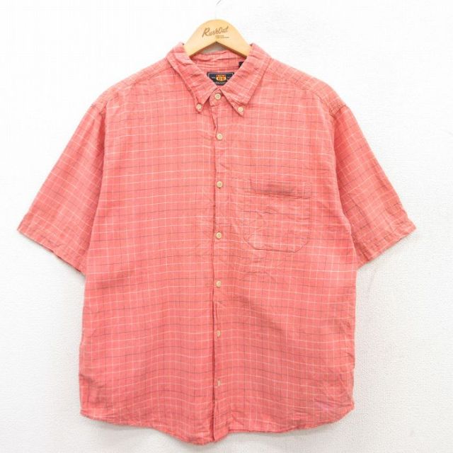 L★古着 ルート66 半袖 シャツ メンズ 00年代 00s リネン ボタンダウン ピンク他 チェック 25may20 中古 トップス