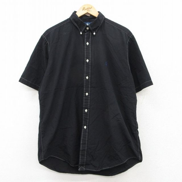 【50%OFF】XL★古着 ラルフローレン Ralph Lauren 半袖 ブランド シャツ メンズ 90年代 90s ワンポイントロゴ YARMOUTH コットン ボタンダウン 黒 ブラック 25may20 中古 トップス