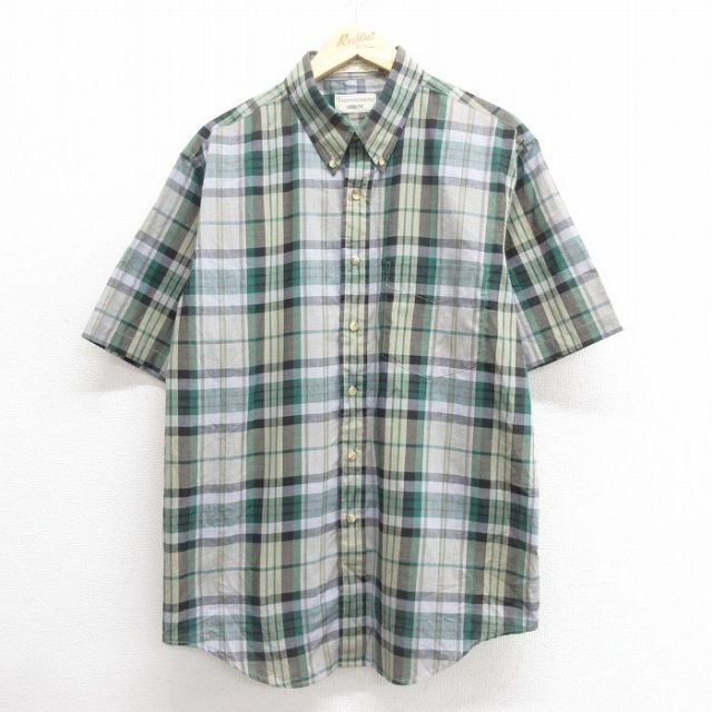L★古着 アロー 半袖 シャツ メンズ 90年代 90s ボタンダウン 緑 グリーン チェック 25may26 中古 トップス