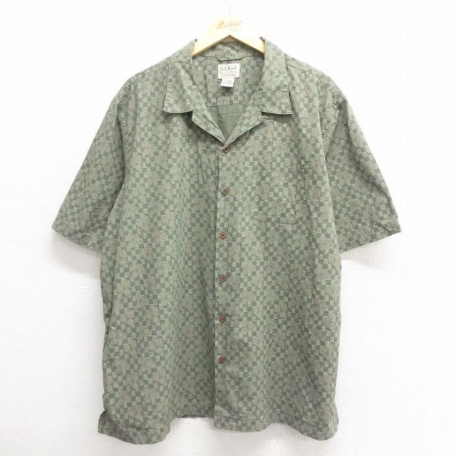 XL★古着 エルエルビーン LLBEAN 半袖 シャツ メンズ 00年代 00s 大きいサイズ コットン 開襟 オープンカラー 緑 グリーン 【spe】 25may27 中古 トップス