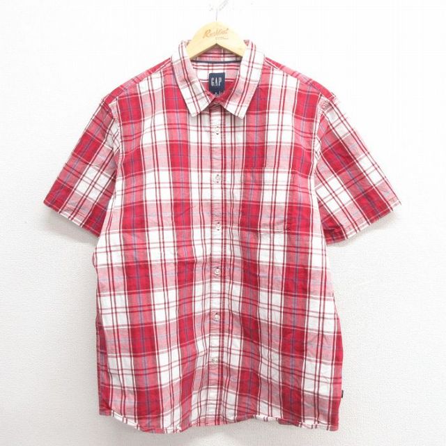 L★古着 ギャップ GAP 半袖 シャツ メンズ 00年代 00s 赤他 レッド チェック 25may27 中古 トップス